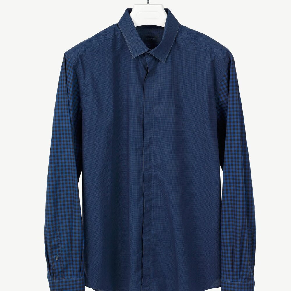 Lanvin Blue Check Cotton Poplin Button-Up Shirt